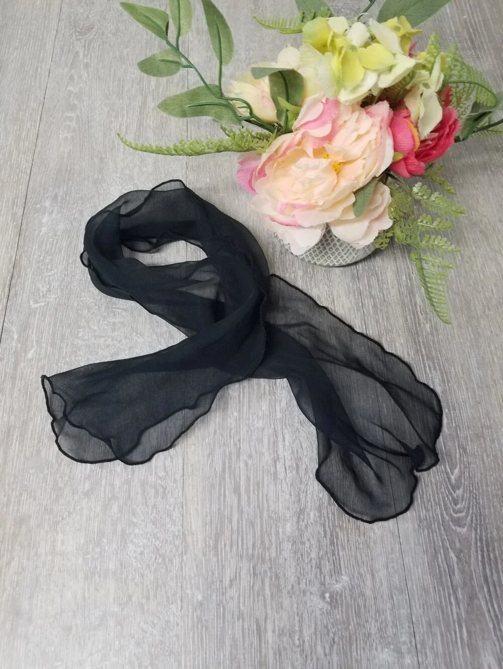 Sheer Black Vintage Scarf